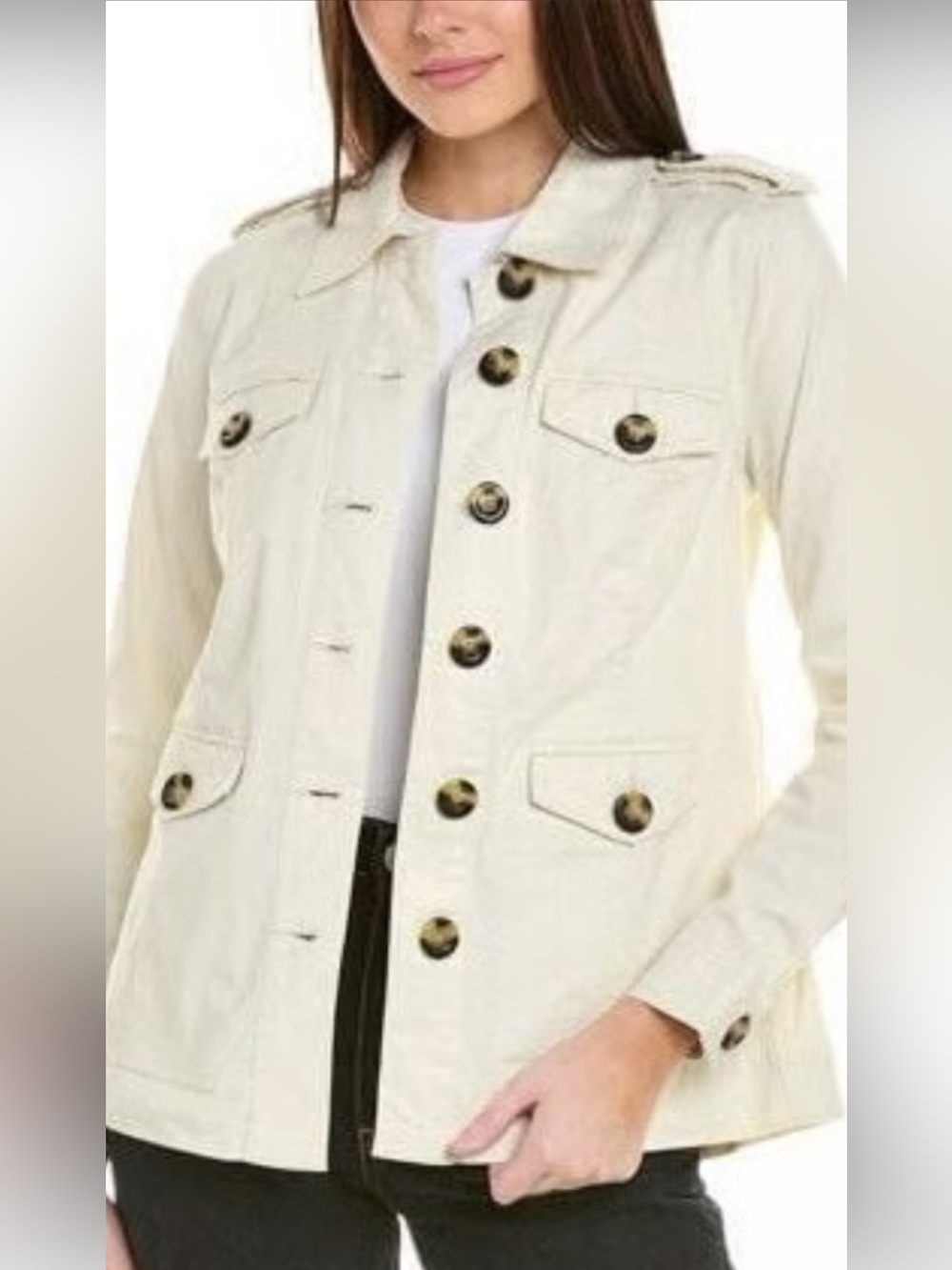 CAbi Cream Utility Jacket with Button-Front